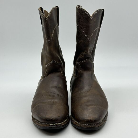 Justin Boots Mens Size 9.5 B Brown Leather Pull On Classic Roper Cowboy USA - Picture 6 of 16